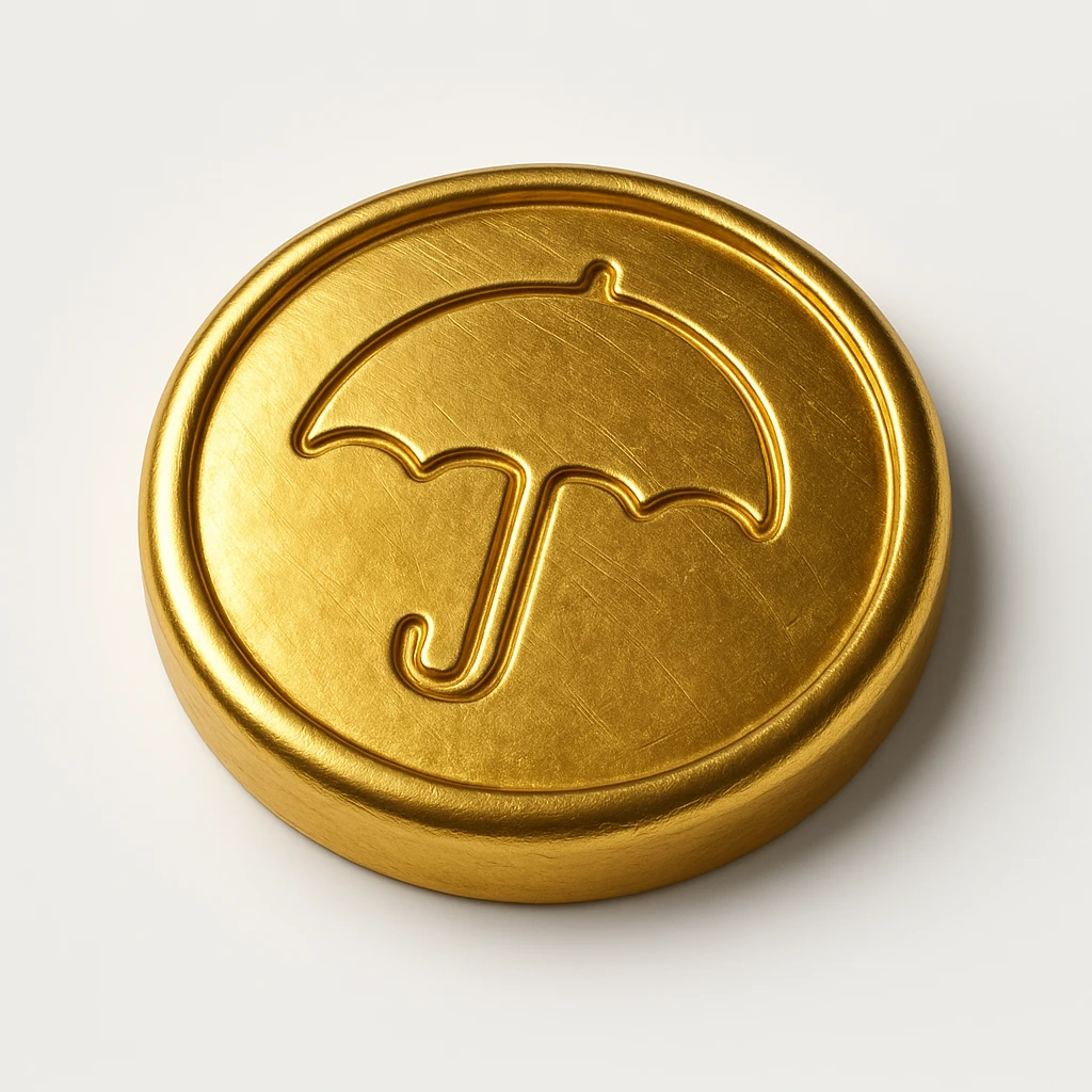 dalgona candy with umbrella shape, inspired by Squid Game, gold style emoji