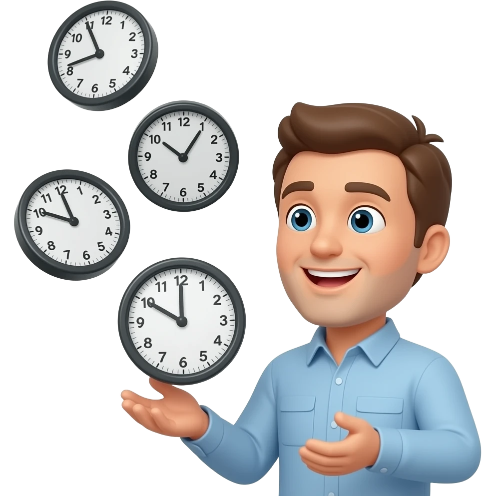 человек ловит падающие круглые часы emoji