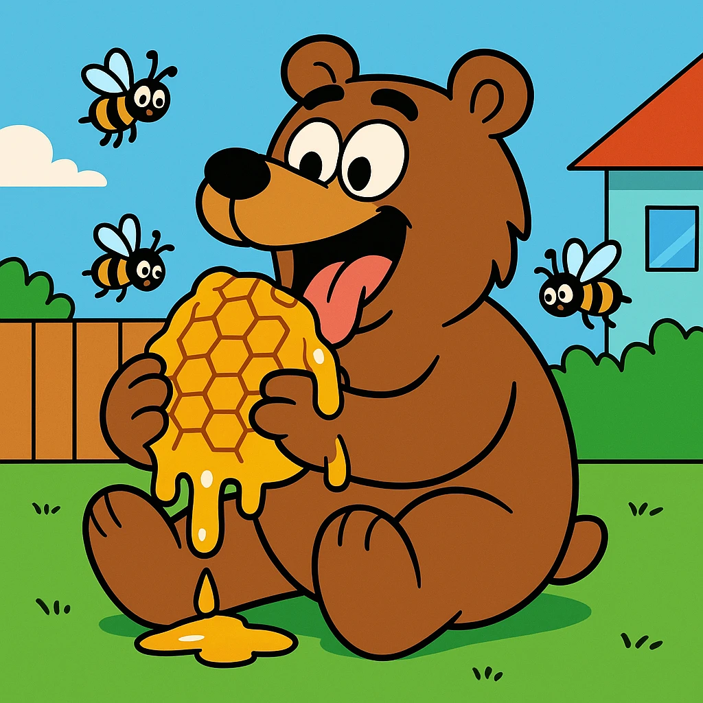 bear eating honeycomb with bees flying around emoji