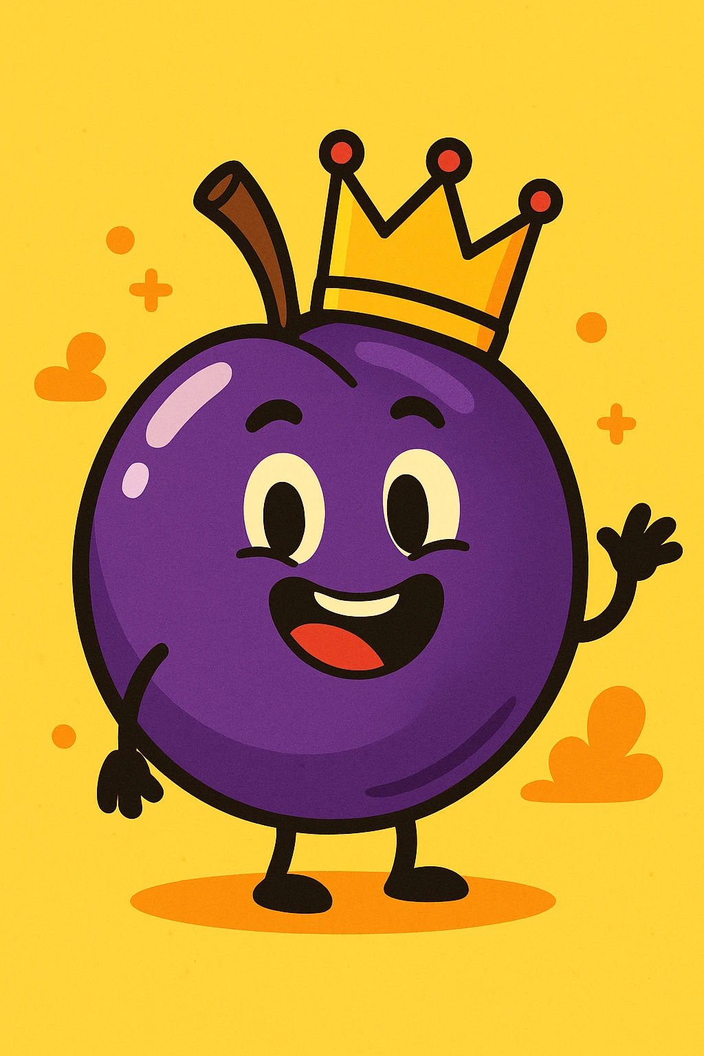 a prune with a crown, playful, cartoon style emoji