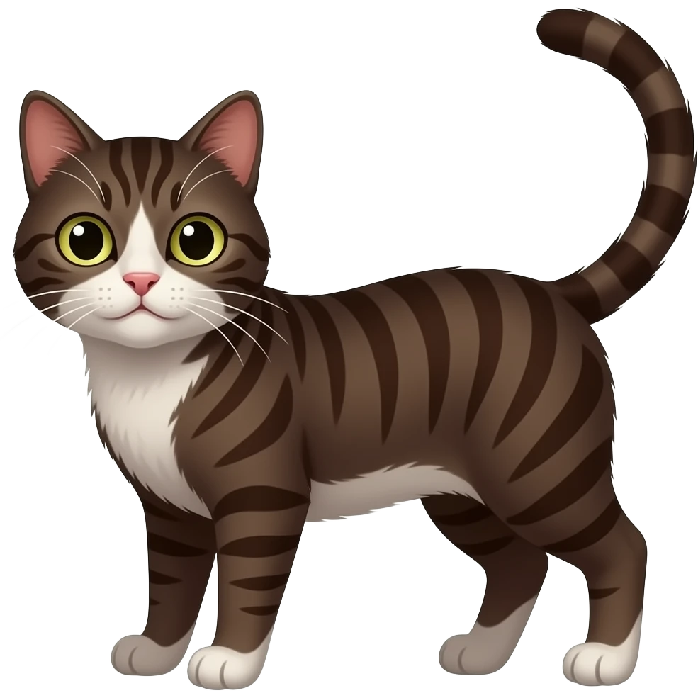 dark brown with stripes with white jaw cat emoji