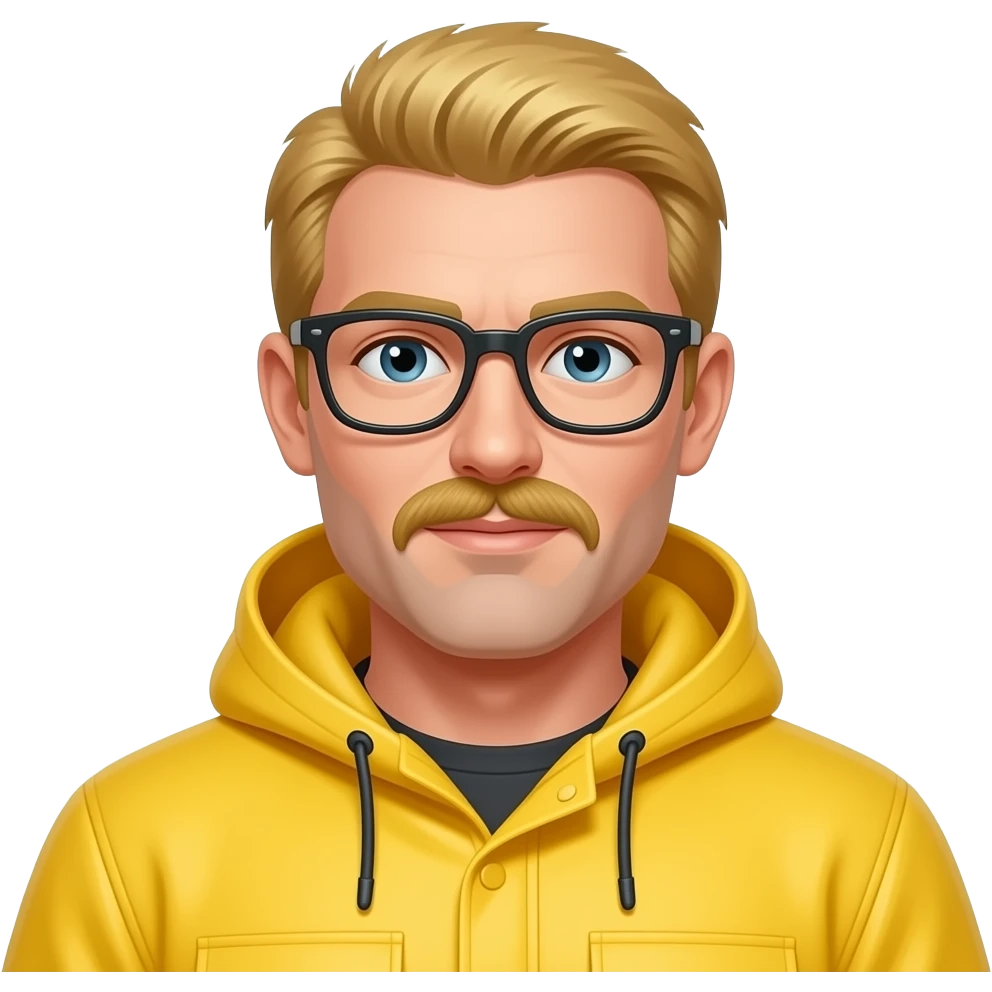 white man blonde mustache hair glasses yellow hazmat suit emoji