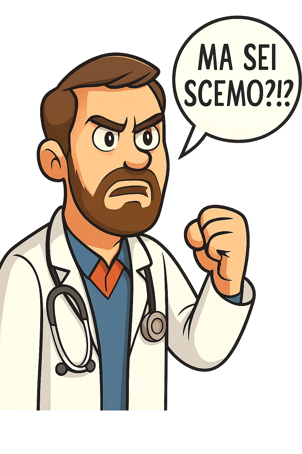 Dottore con la stessa faccia anche con la mano e camicie, dice "Ma sei scemo?!?" emoji