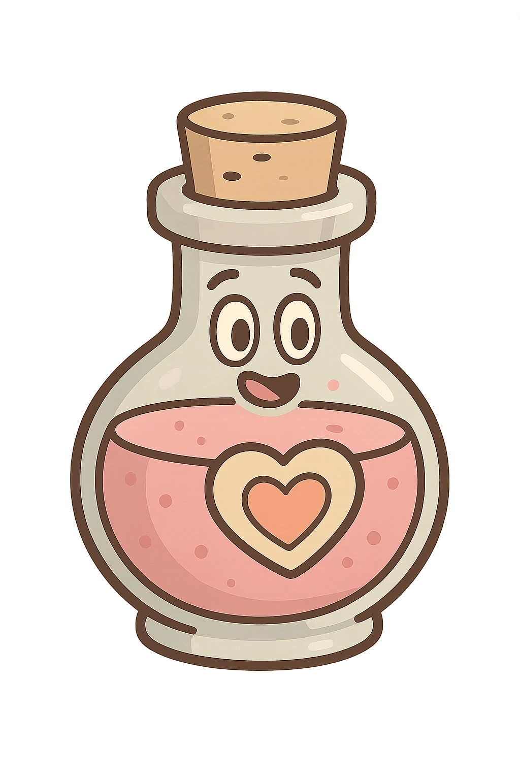 sweet potion bottle, flat icon style, cartoonish proportions, gentle color scheme, clear outline emoji