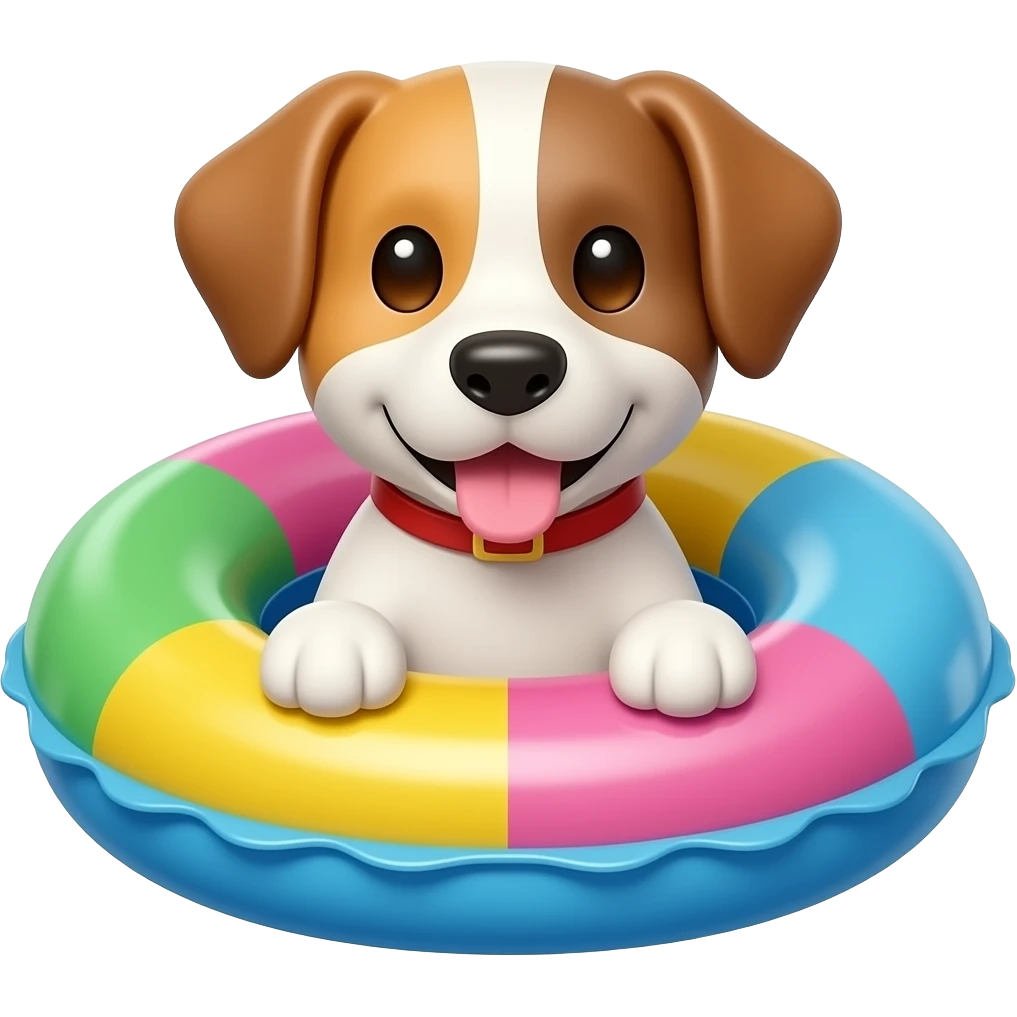 inflatable pool float object icon, colorful swimming ring, glossy plastic texture, a dog sitting in the middle looking to front emoji