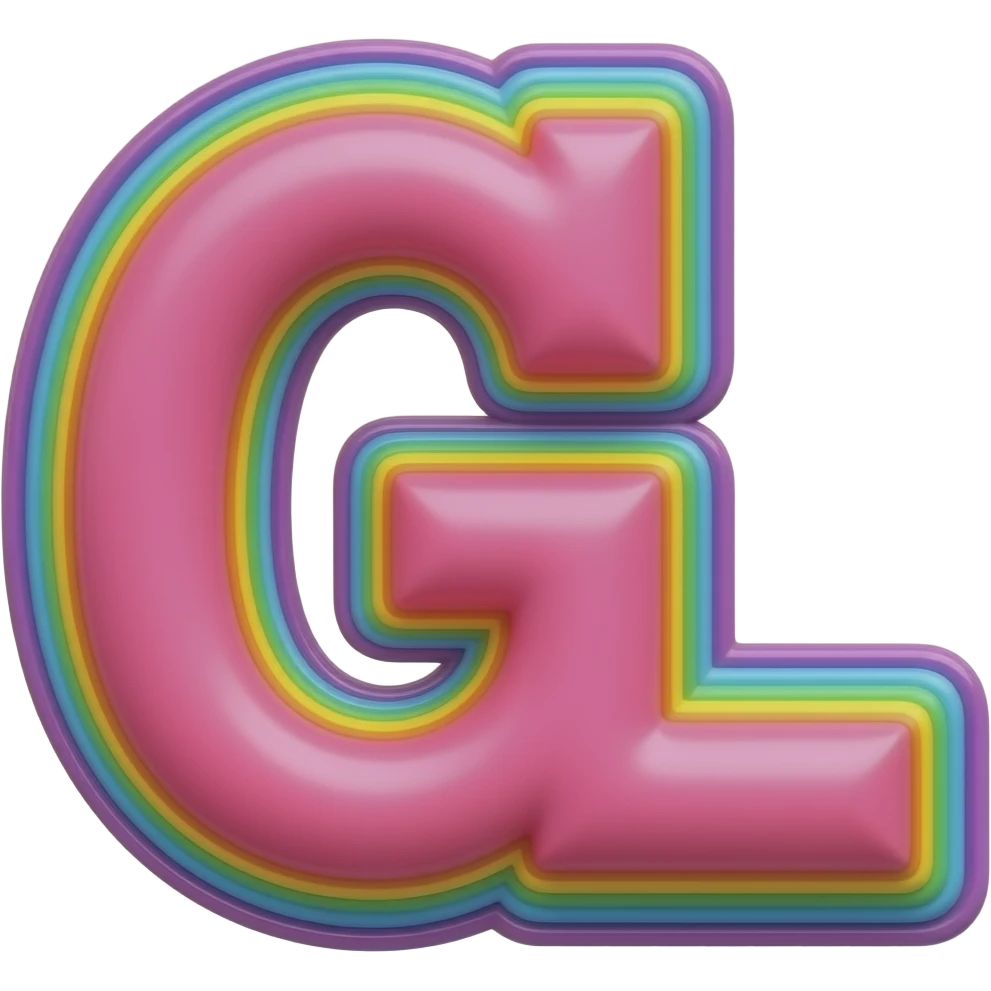 name "Girls" in raspberry pink, 3D style typography lettering, each color of the rainbow as a border outlined around each letter, isolated, 3d rendering, no emoji icons no emoji faces and must have no human figures emoji