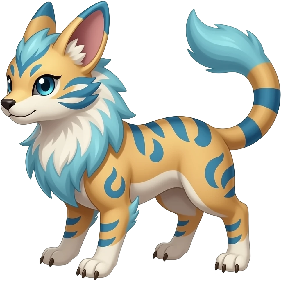 Sub-patterned ancient Short-legged quadrupedal elegant oriental feral painted Absol-Glaceon-Sylveon-animal-Fakémon-fusion-hybrid-creature emoji