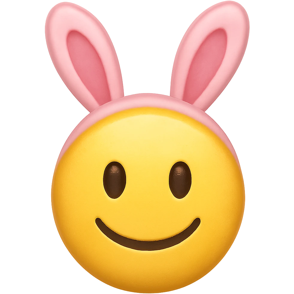yellow face with pink bunny ears emoji, digital illustration emoji