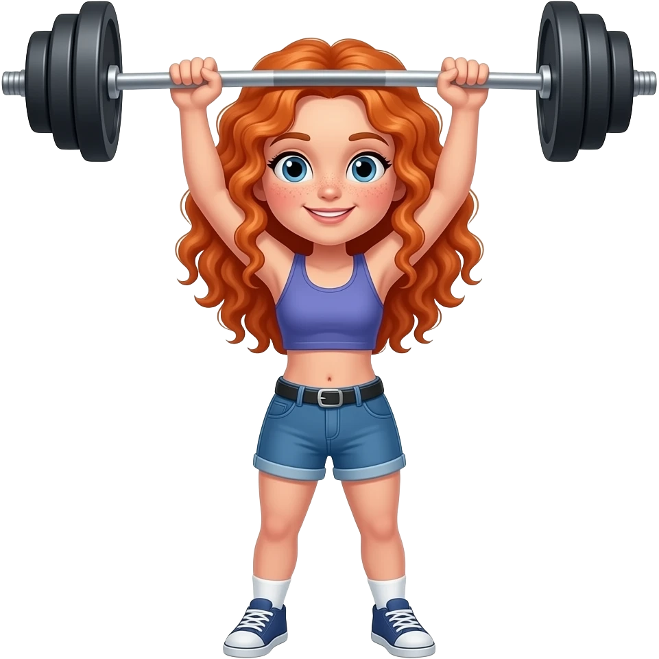 Fille rousse bouclés tâches de rousseur musculation emoji