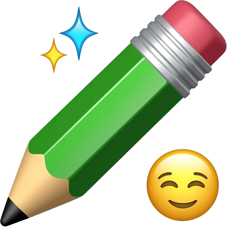 Green pencil with sparkle emojis on it emoji