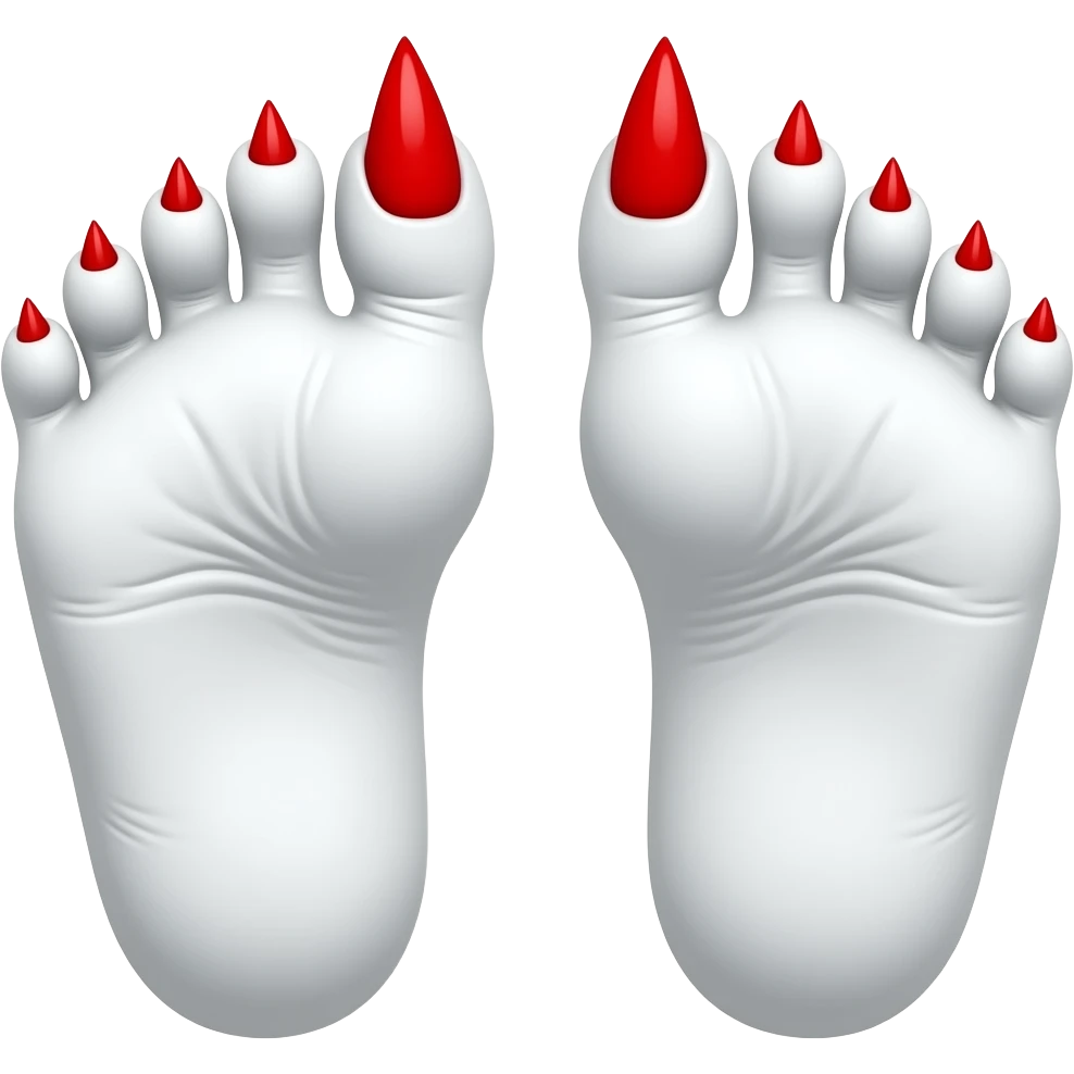 White rinkly feet with red long toenails emoji