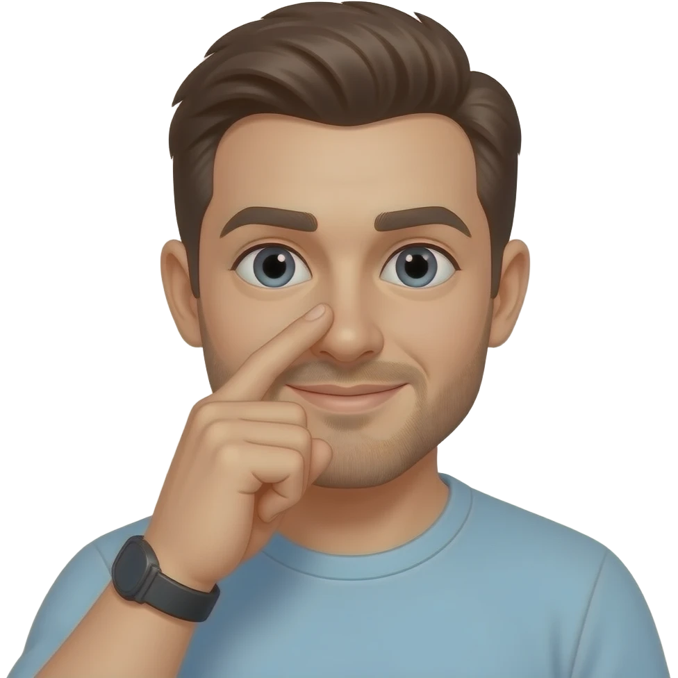 A guy putting his hand on his nose like a gesture emoji