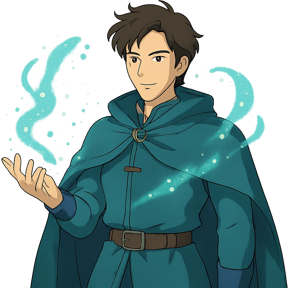 handsome guy, fantasy outfit, magical aura emoji