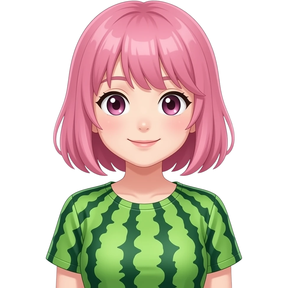 Anime girl with watermelon in shirt emoji