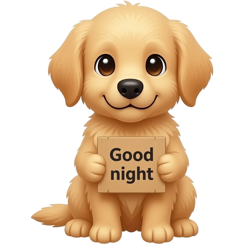 perrito gracioso con la frase buenas noches en un cartel emoji