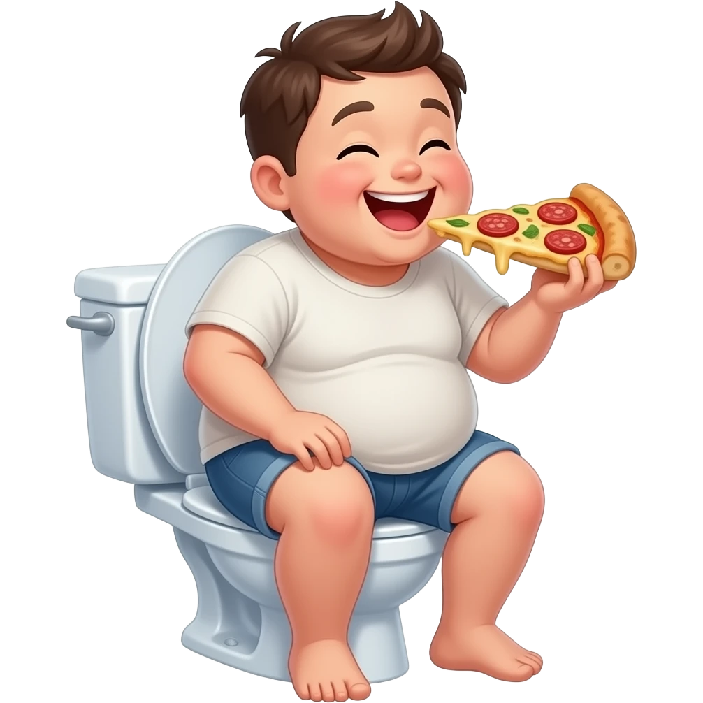 a fat boy farting and eating pizza on the toilet emoji