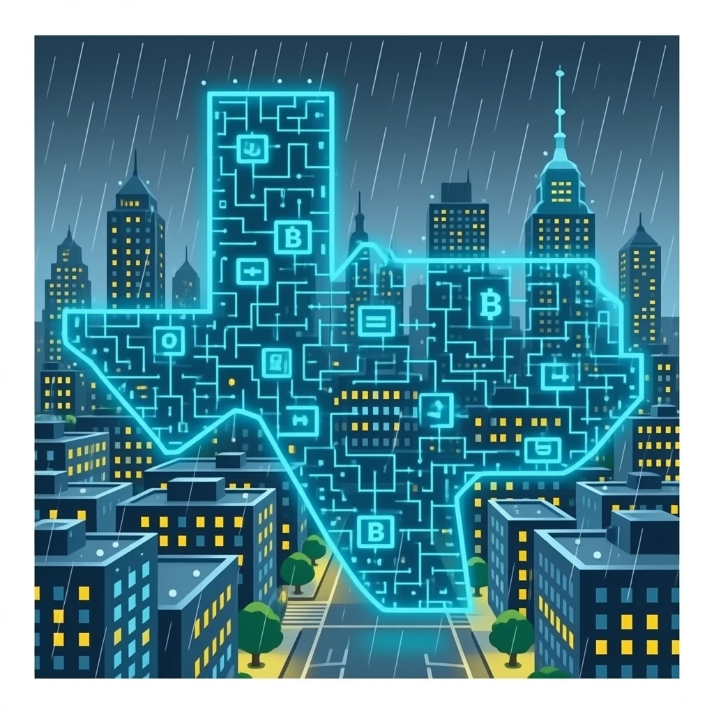 (dont include people)Yongwang Texas uses blockchain encryption algorithms. (ugc style .jason ) emoji