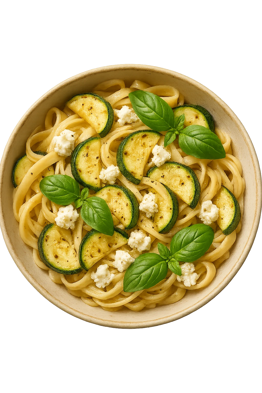 EMOJI STILE IPHONE DI bowl di Pasta di riso con zucchine, basilico e feta, iperrealistica 4k emoji