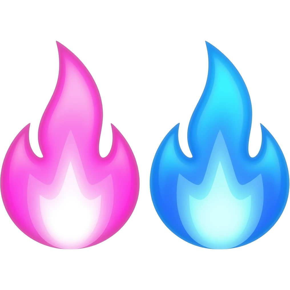 Two flames dancing with each other pink and blue emoji
