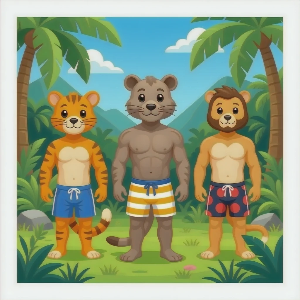 animales de la selva con vestido de baño de hombre emoji