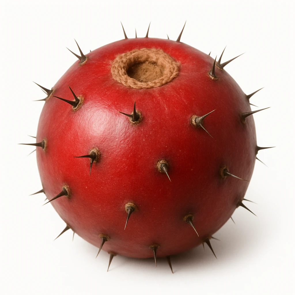 realistic red round fruit from the Stenocereus genus with short cactus spikes, isolated on white background emoji