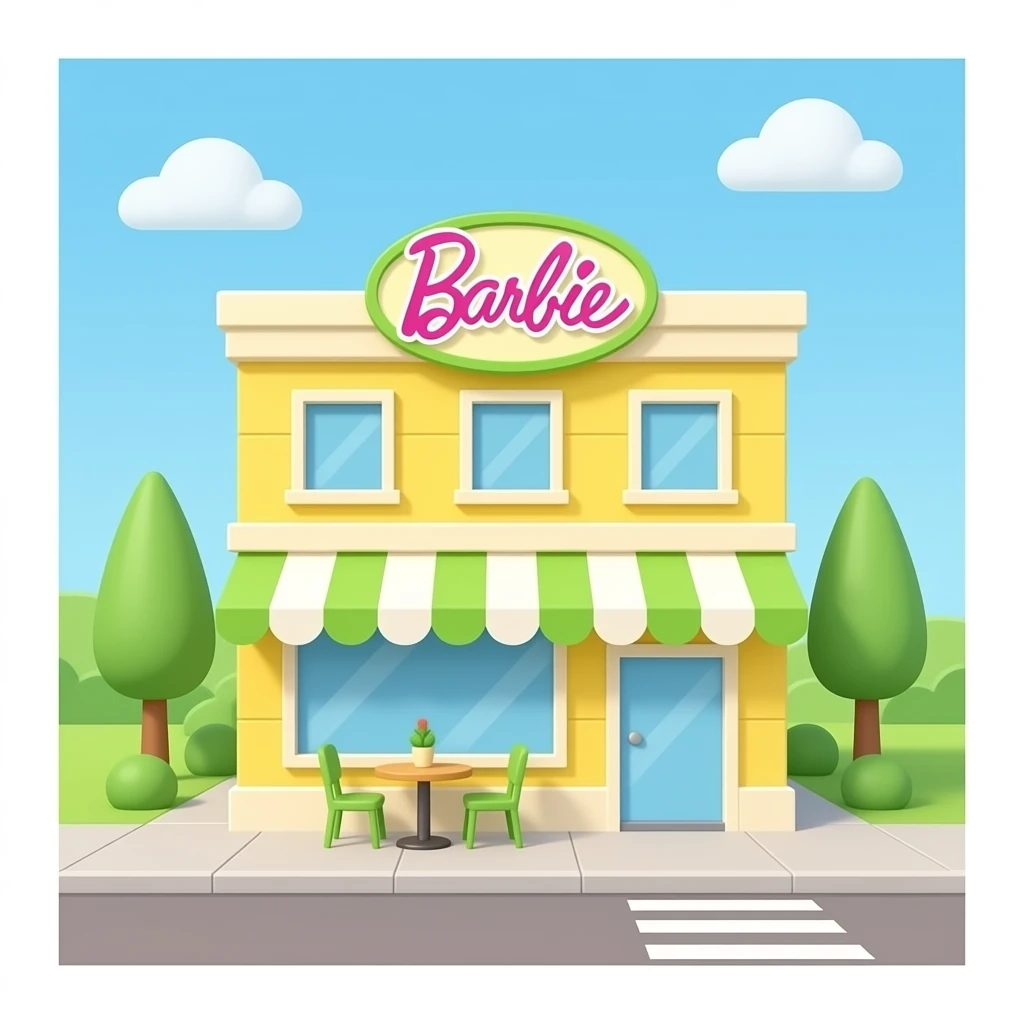 yellow green cafe building inspired by barbie colour pallete emoji