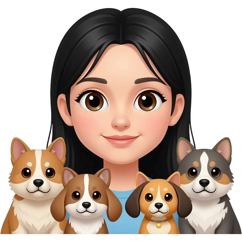 Long Black Hair without Pony , Brown eyes Girl without Pest And animals emoji