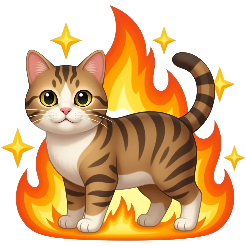 cat surrounded by flames and stars emoji