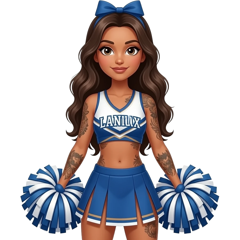 tan girl with tattoos and long hair cheerleader emoji