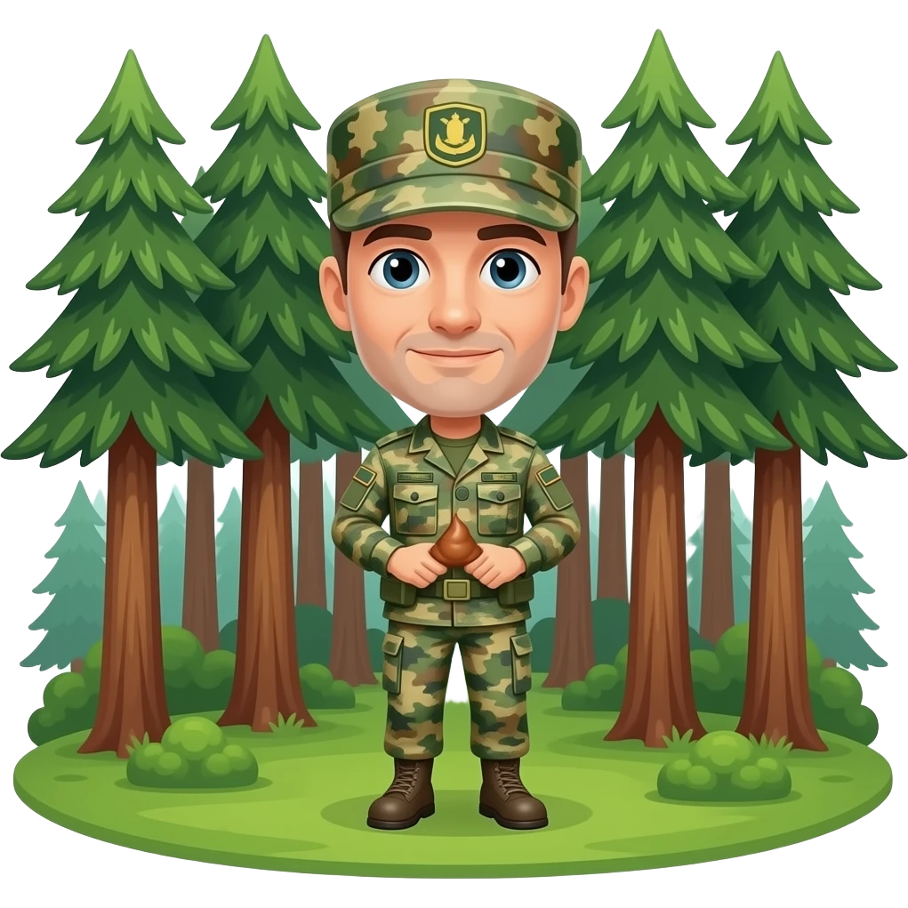 A man in marine camo pooping in the woods emoji