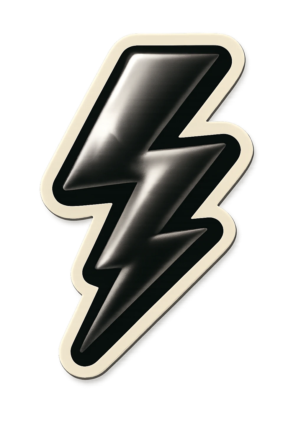 black and white lightning bolt, retro sticker style, bold outlines, no color emoji
