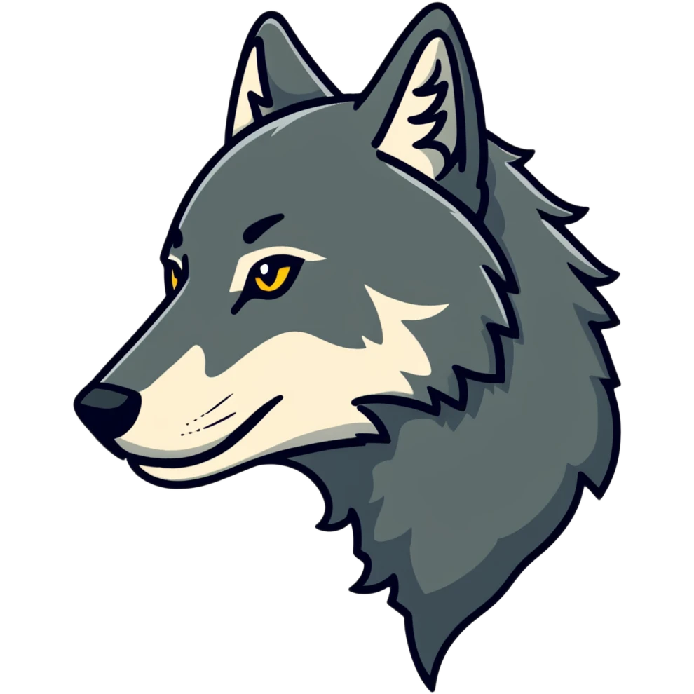 wolf head in profile view, side view of wolf face emoji