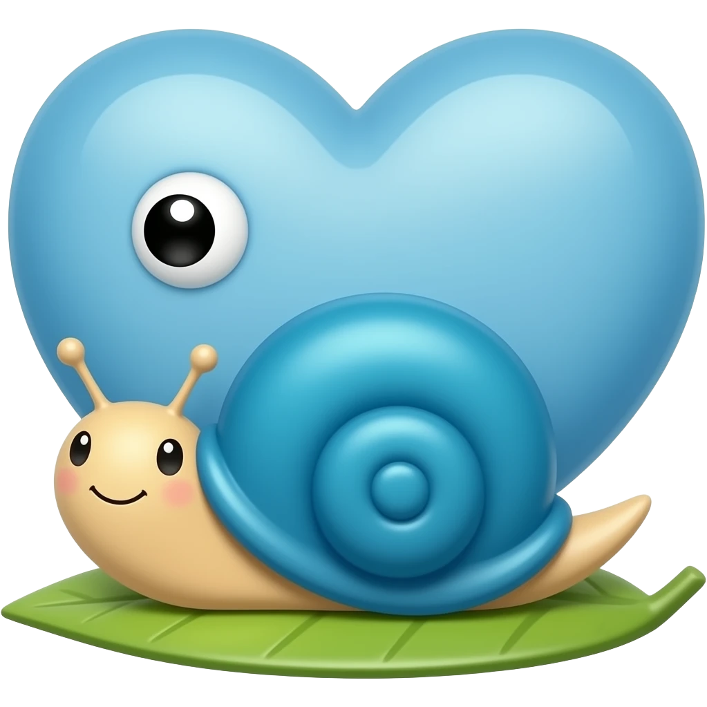 Cute tiny Smaller snail, bigger blue heart shell, do not put a leaf emoji