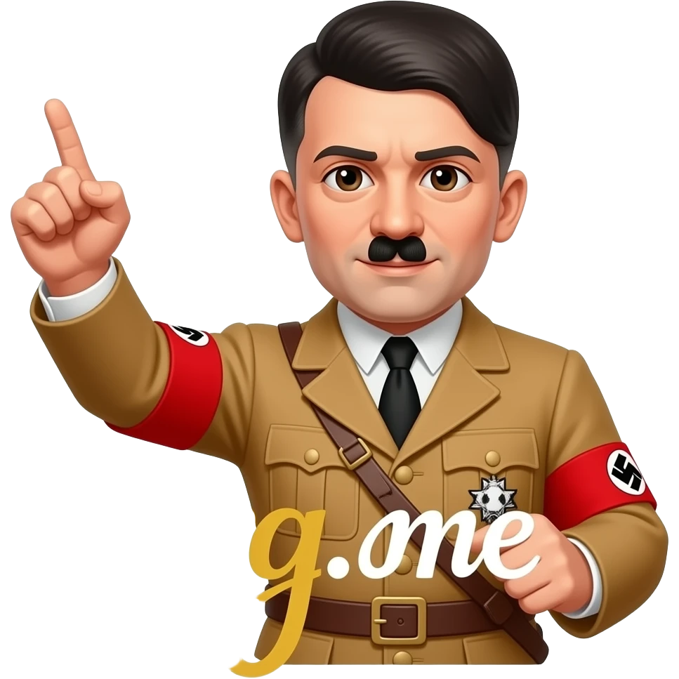hitler holding a sing with the 'sorg.me' text emoji