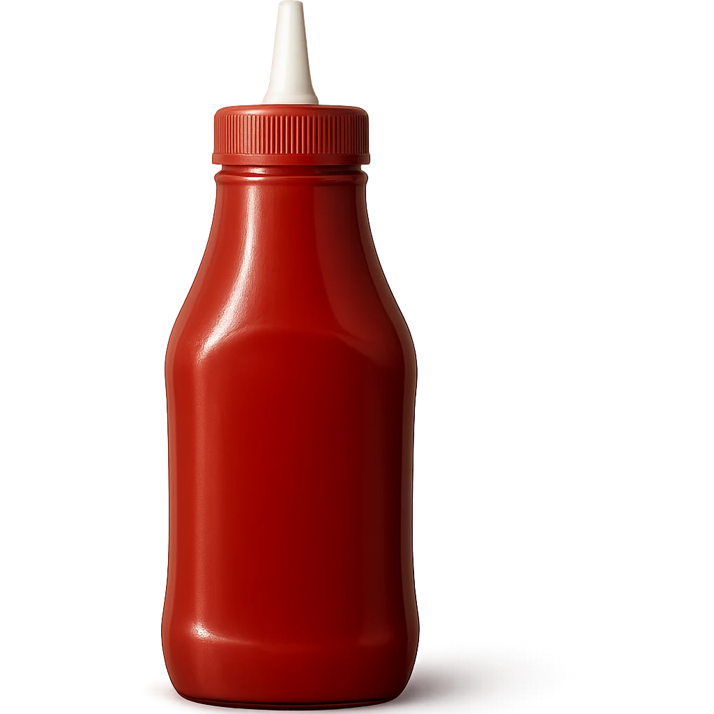 red ketchup bottle, realistic, shiny plastic emoji