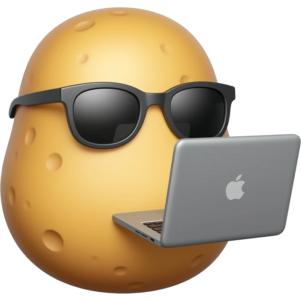 round potato wearing simple sunglasses with laptop emoji