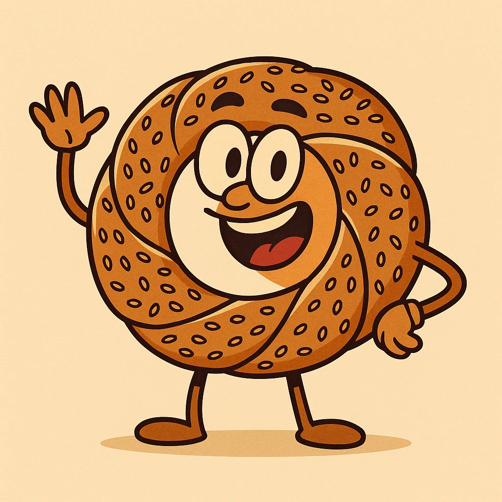 a simit, the Turkish sesame bread ring, flat cartoon style emoji