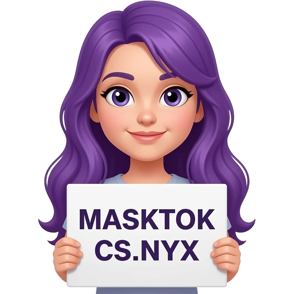 girl with long purple hair with a MASKTOK CS.NYX sign emoji