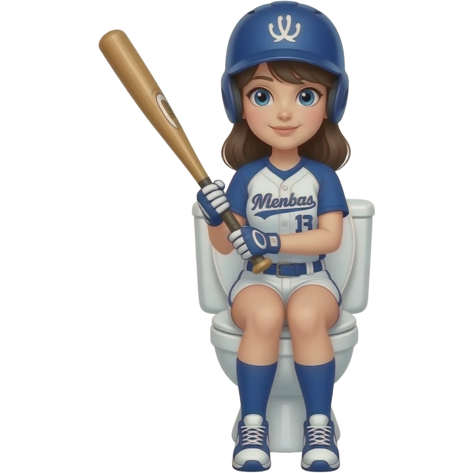 GIRL ON TOILET IN A SOFTBALL UNIFORM HOLDING A BAT emoji