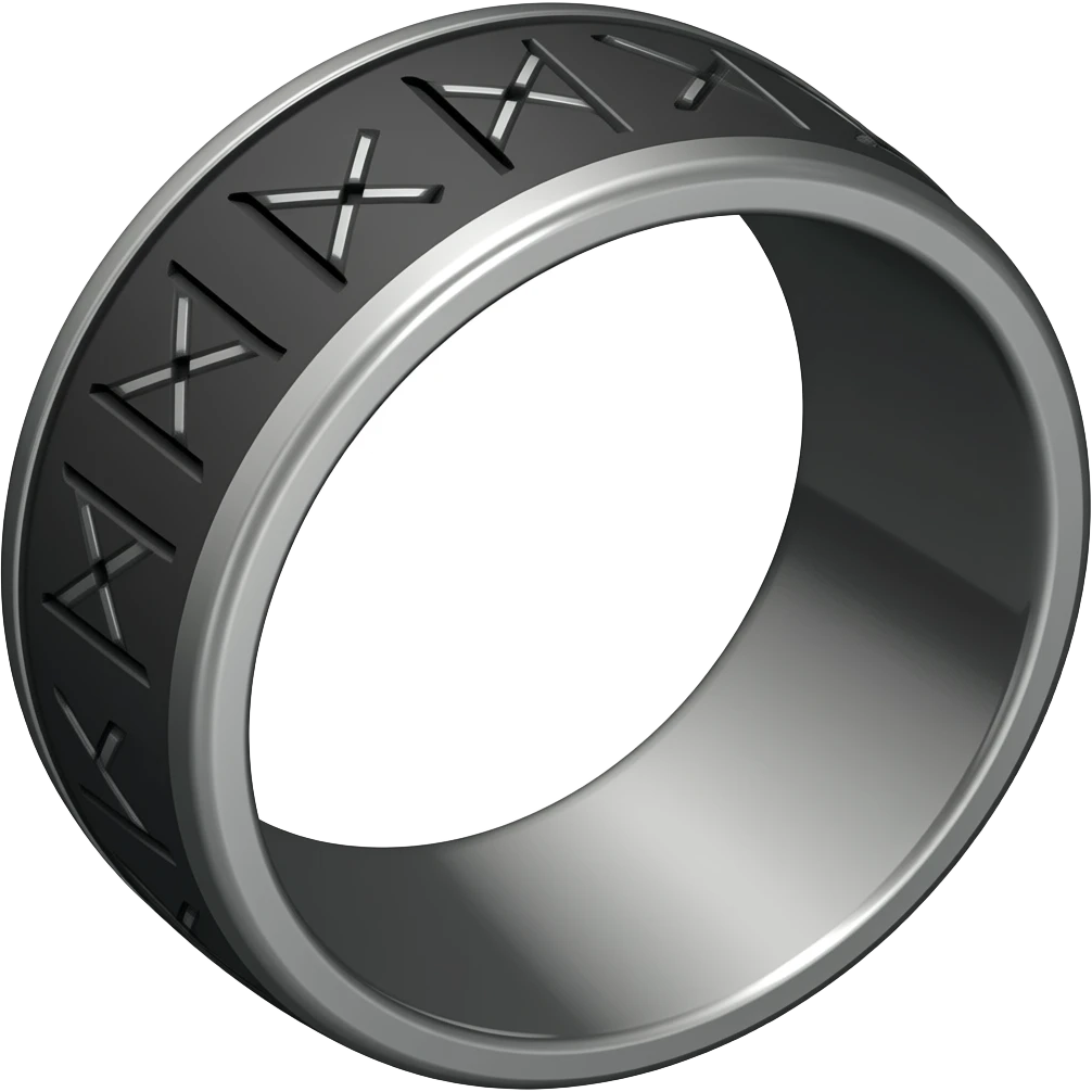 A black ring with Runes carved into emoji
