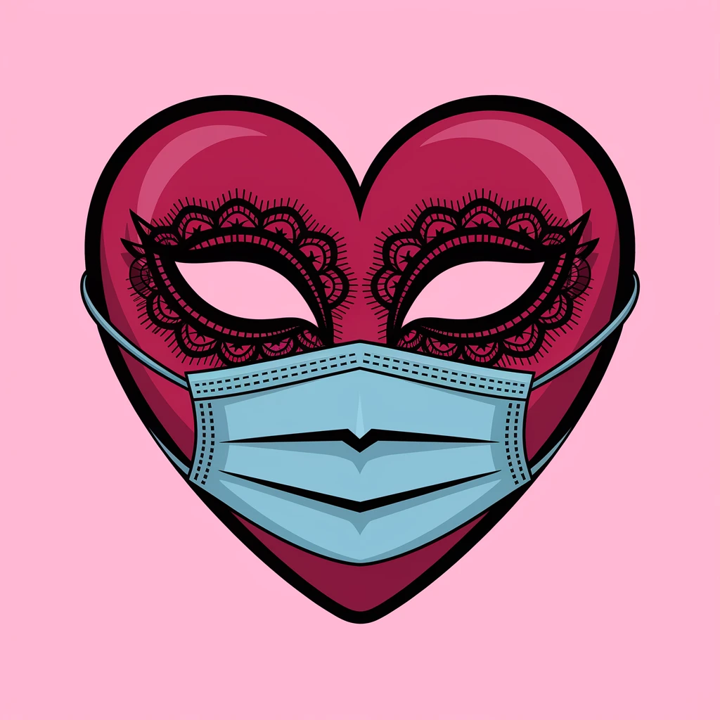 gothic heart with a black lace mask emoji