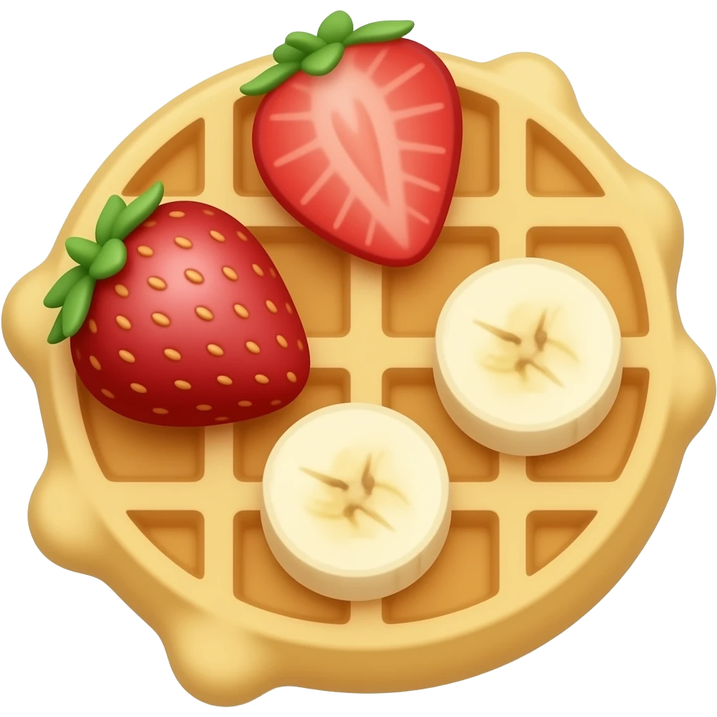 strawberry banana waffle dessert, waffle with strawberries and banana slices emoji