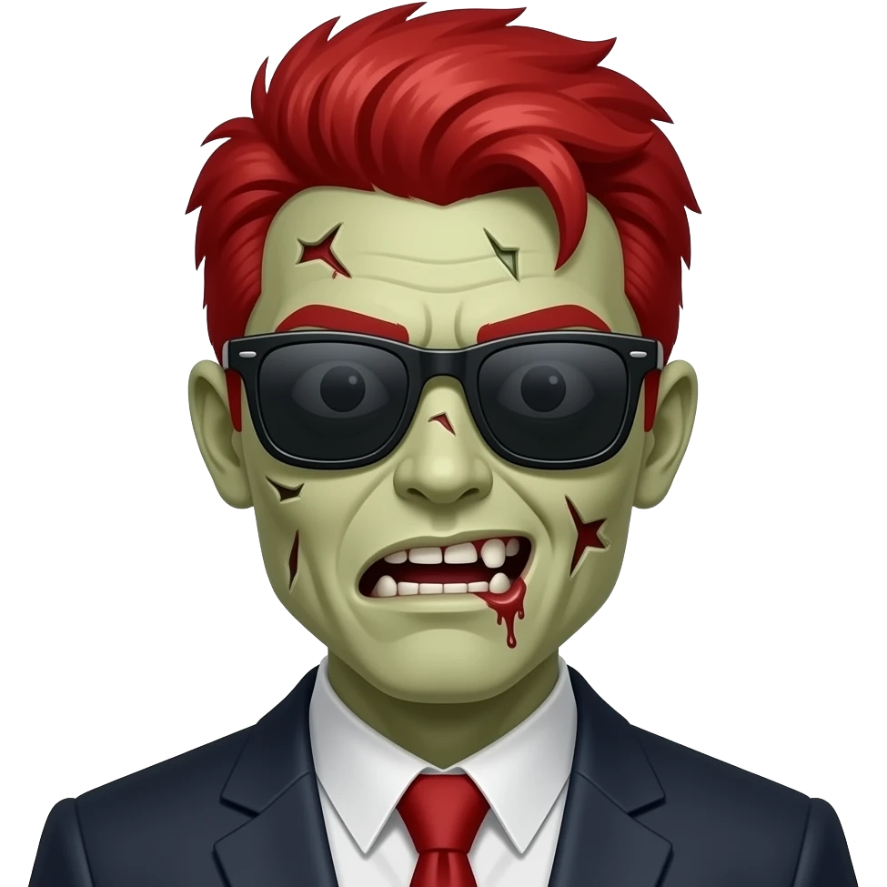 Zombie man with sun glasses and Red colour hairstyle face emoji