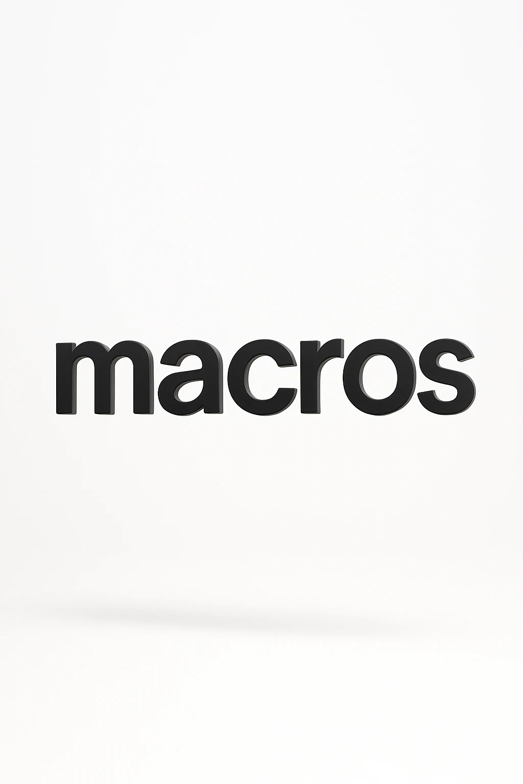 le parole "macros" fluttuano in aria, sfondo bianco emoji
