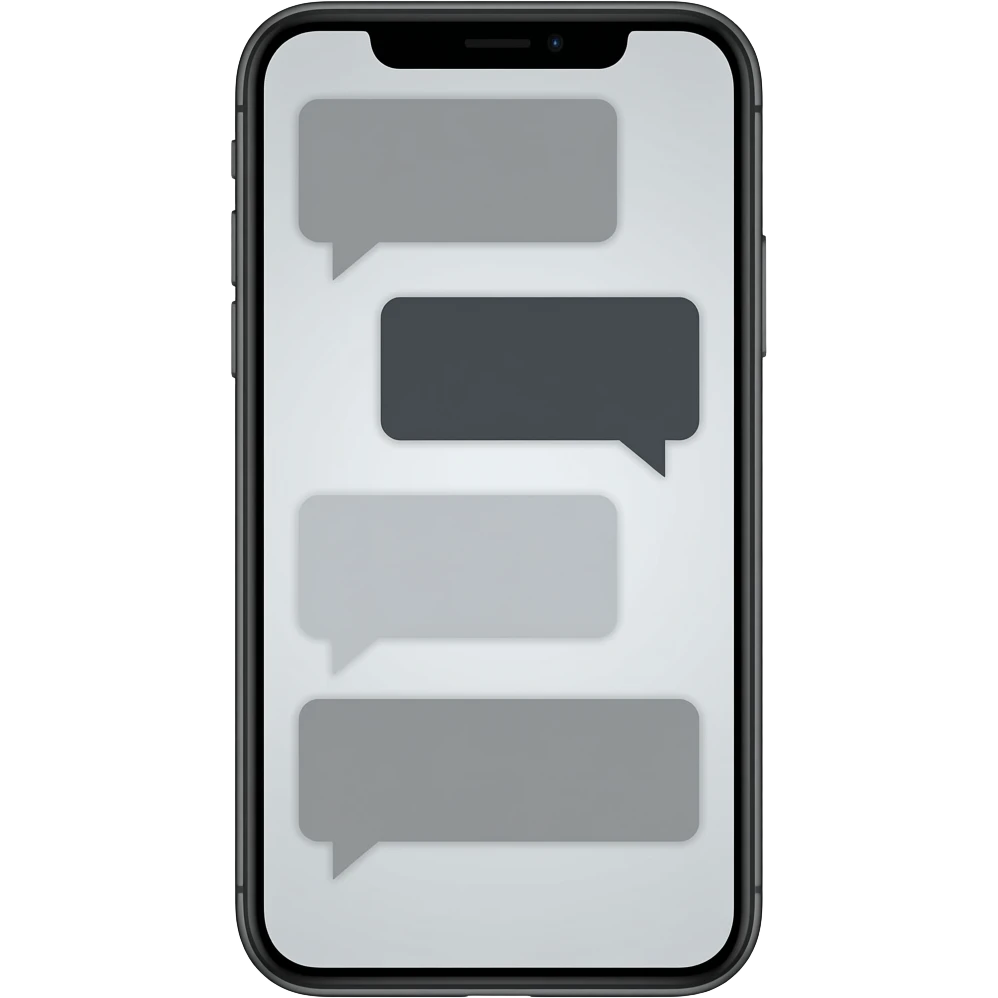 iphone device with messaging app open with dark grey and grey bubbles emoji