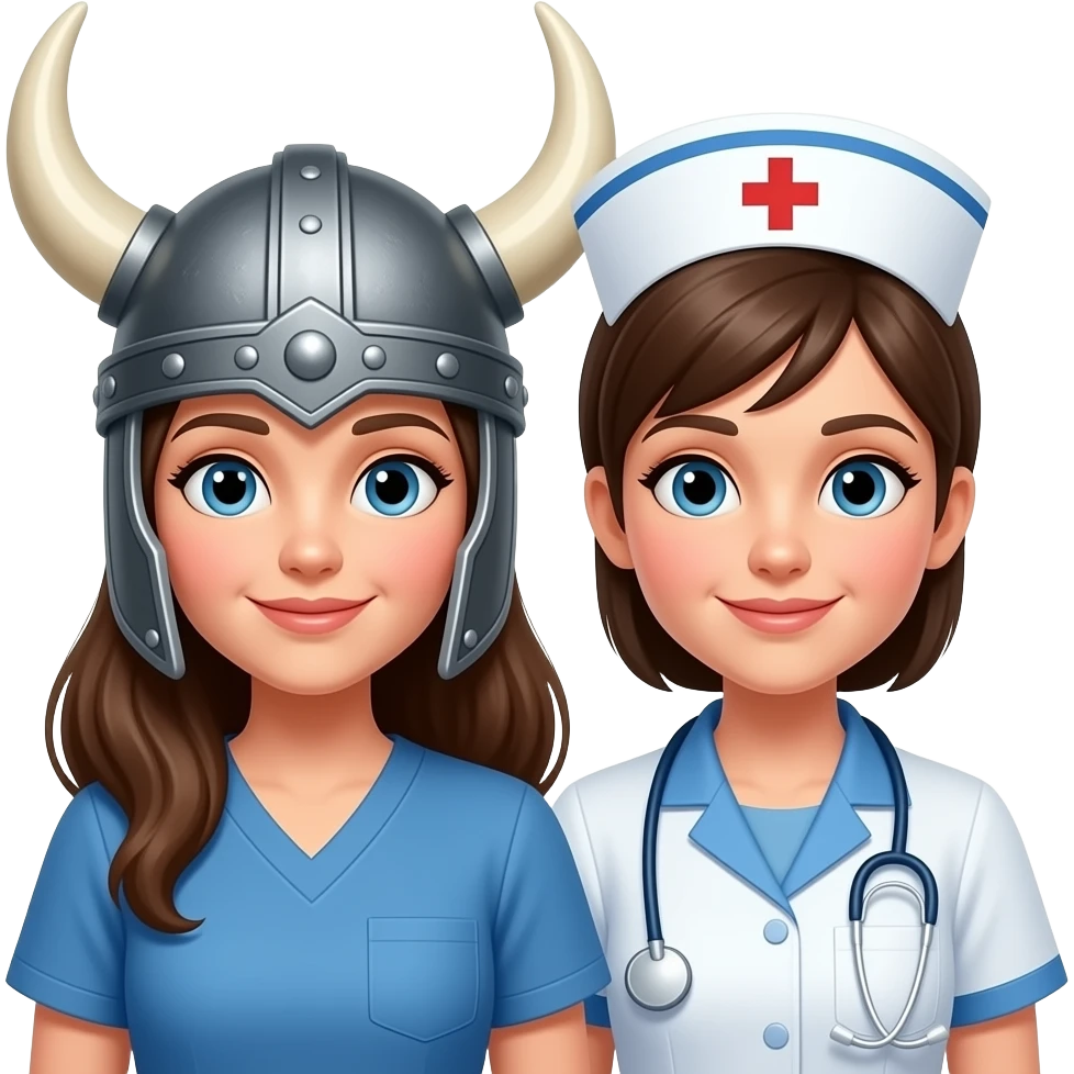 Viking helmet woman and nurse couple emoji