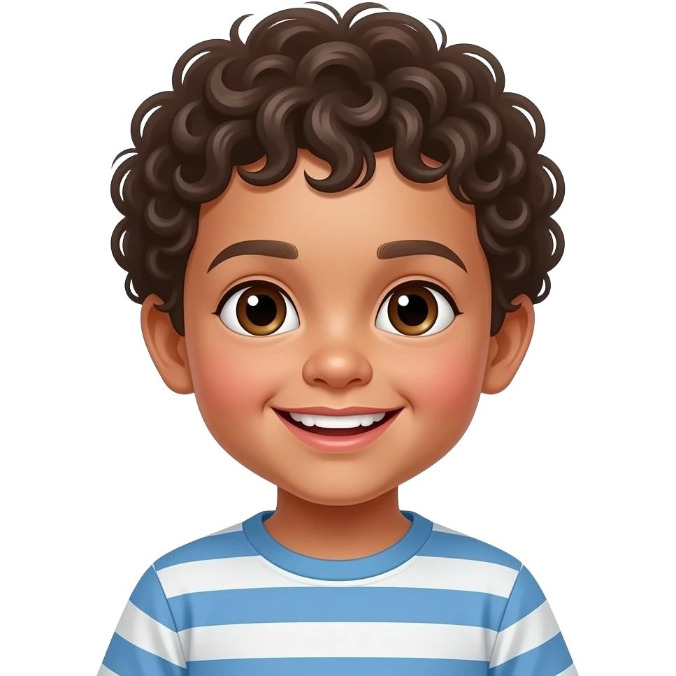 1 year old boy with curly hair with two top and bottom teeth emoji