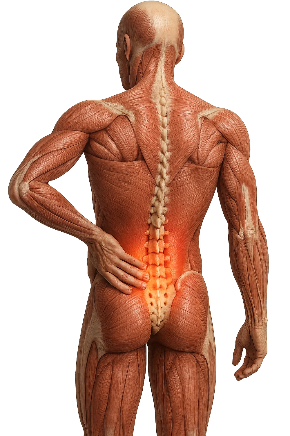 corpo UMANO ANATOMICO con mal di schiena, iperrealistico 4k emoji