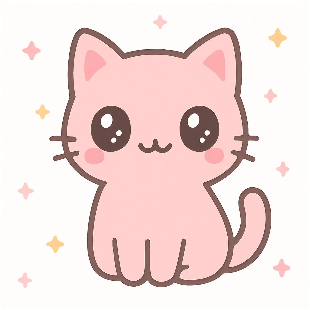 cute pink cat with big eyes, kawaii style emoji