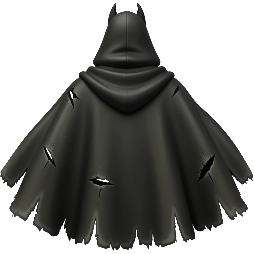a black Cape from the back side and its little torn like its been in countless battles emoji